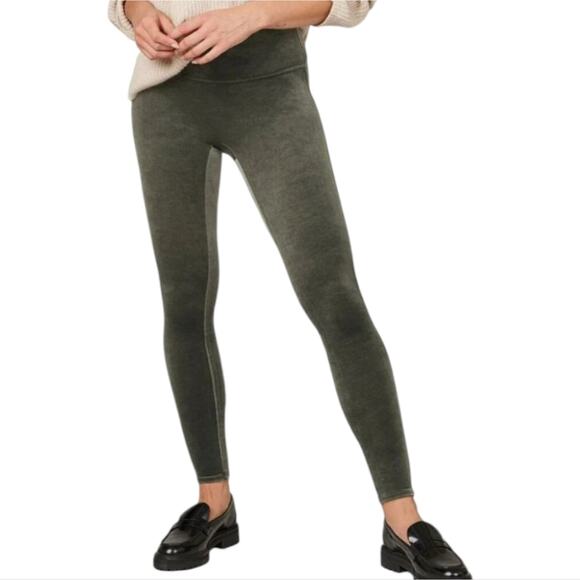 Spanx Velour Velvet Skinny Ankle High Rise‎ Pants Dark Palm Women Size MED New - Picture 1 of 9